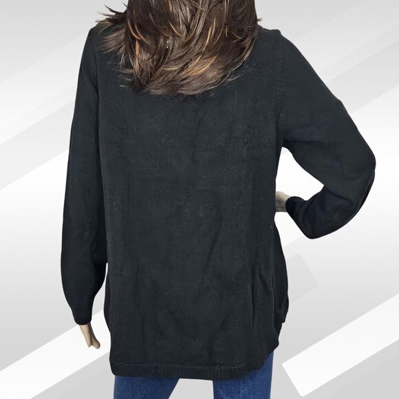 2/$50 Charter Club Plus 0X Black Ribbed Trim Crewneck Sweater - Picture 3 of 8